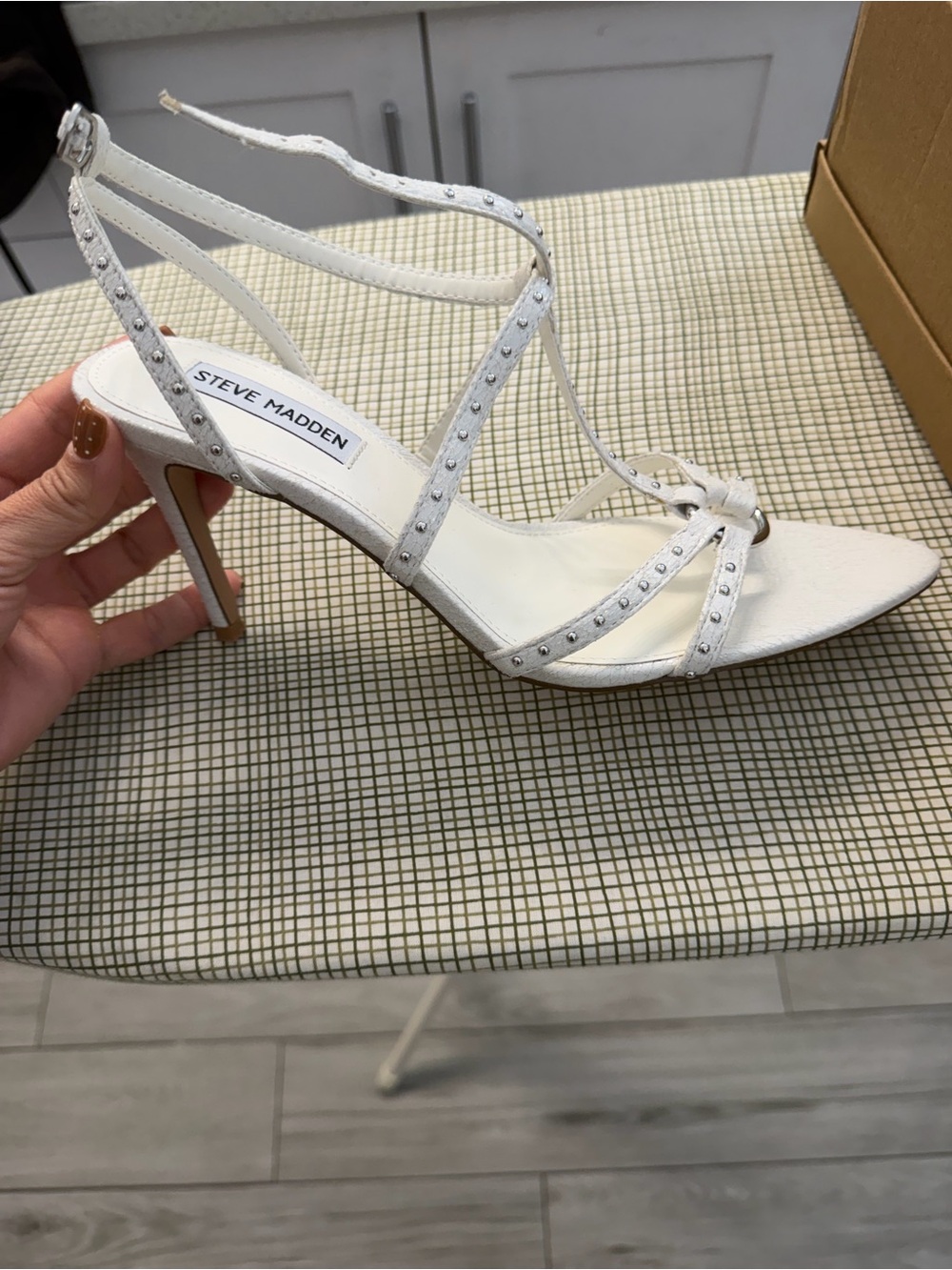Steve Madden White stud-Strap Stiletto Sandal